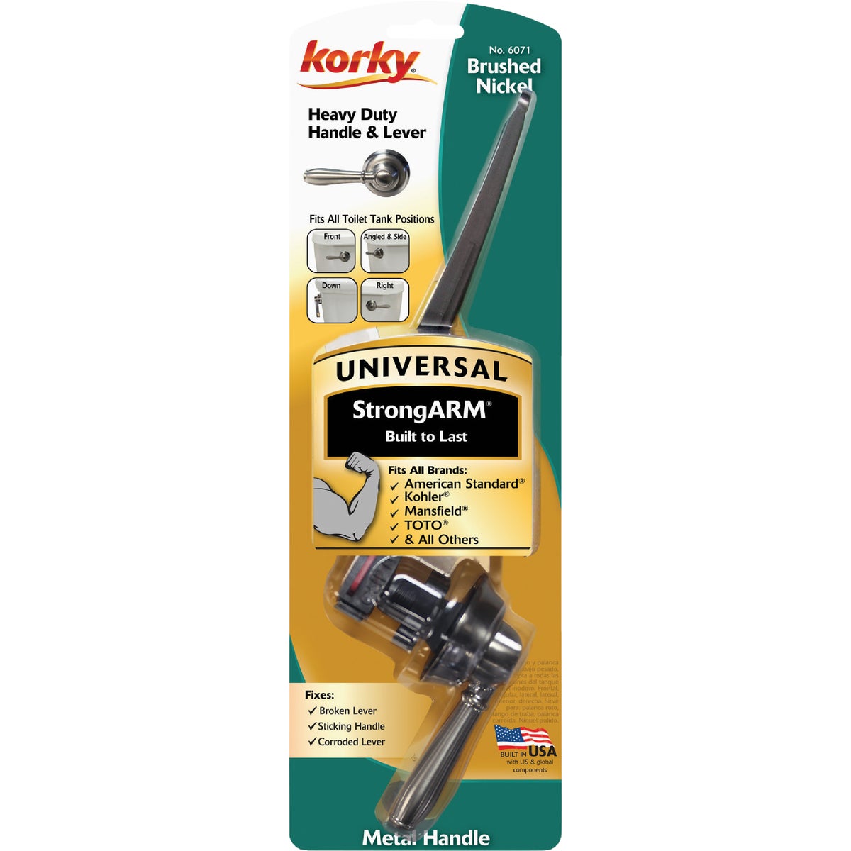 Korky StrongARM Universal Brushed Nickel Tank Lever with Faucet Style Handle