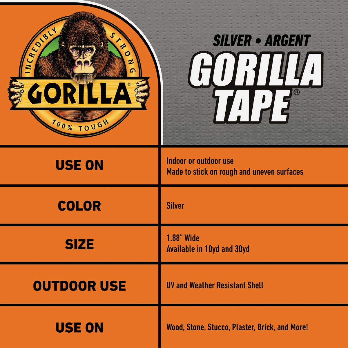 Gorilla 1.88 In. x 10 Yd. Heavy-Duty Duct Tape, Silver Image 2