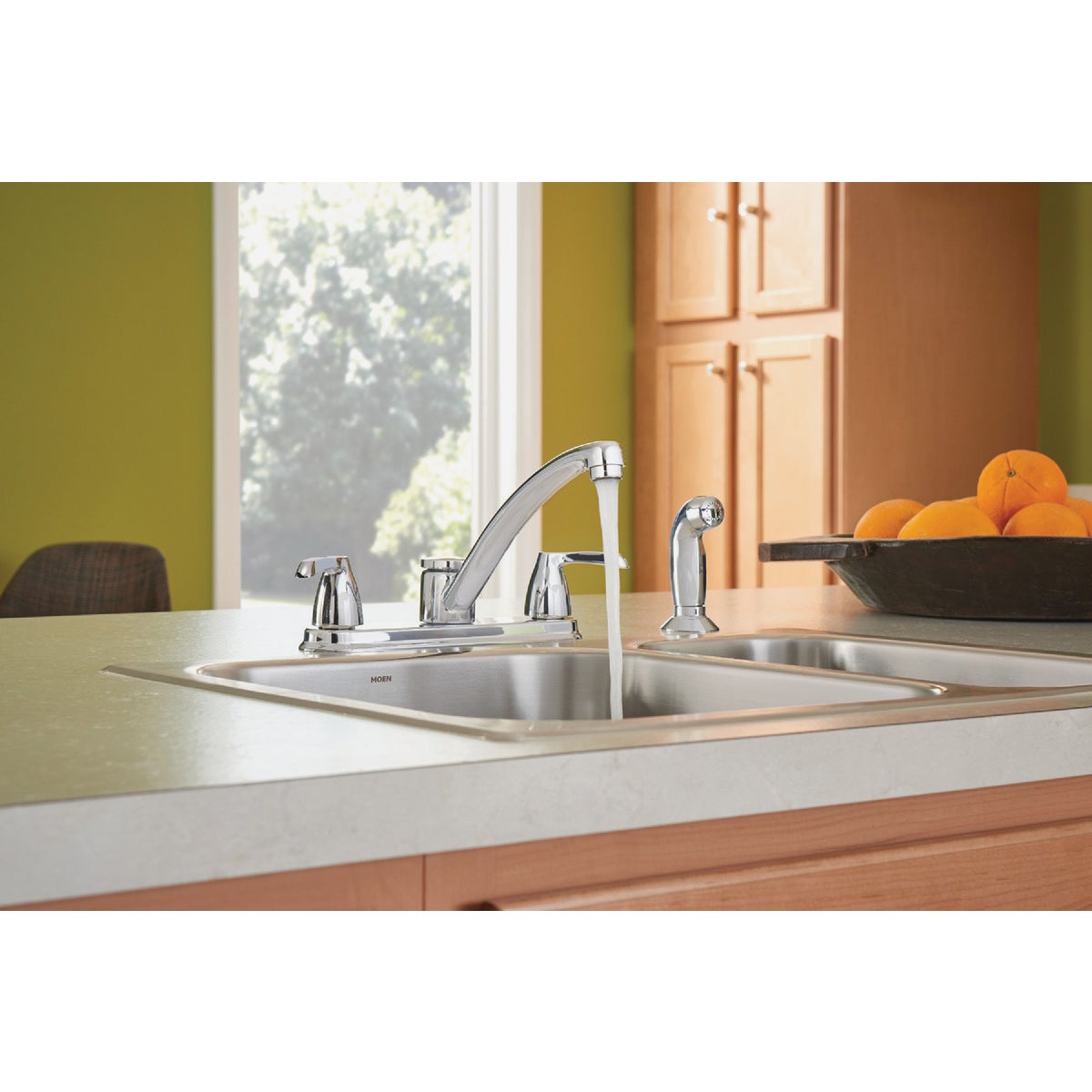 Moen Adler 2-Handle Lever Or Knob Kitchen Faucet with Side Spray, Chrome Image 3