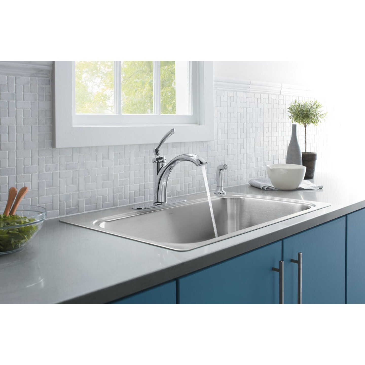 Kohler Linwood 1-Handle Lever Kitchen Faucet with Side Spray, Chrome Image 2