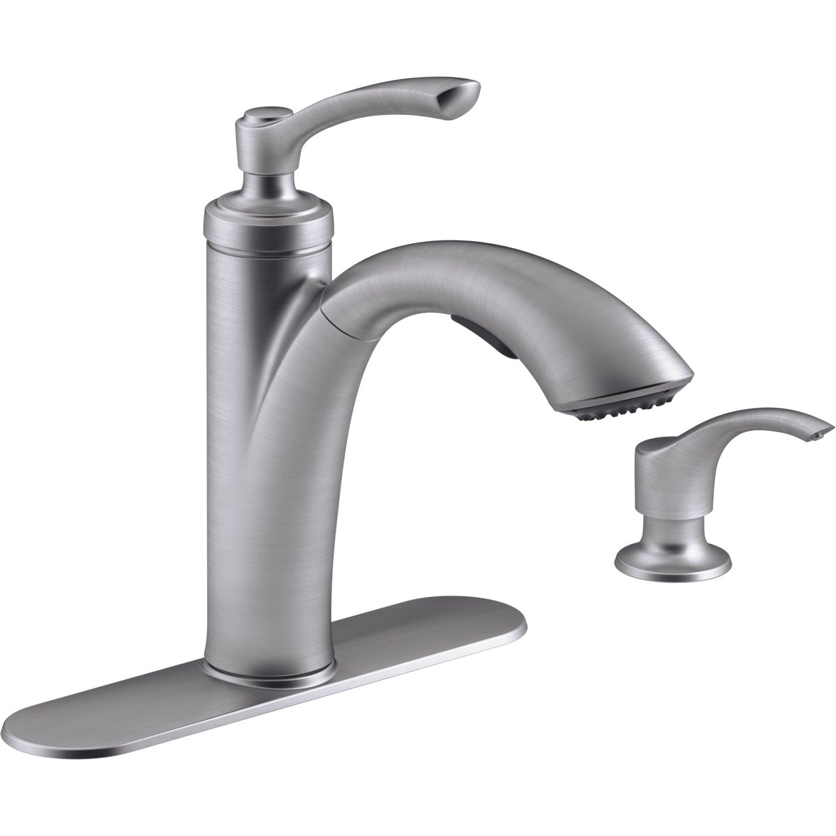 Kohler Linwood 1-Handle Lever Pull-Out Kitchen Faucet with Soap Dispenser, Stainless