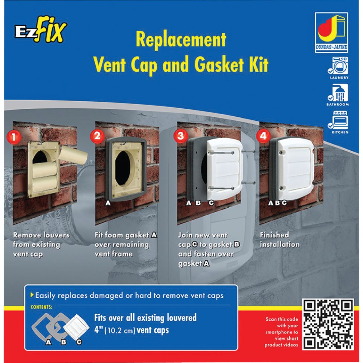 Dundas Jafine EzFix 4 In. White Plastic Replacement Vent Cap & Gasket Kit