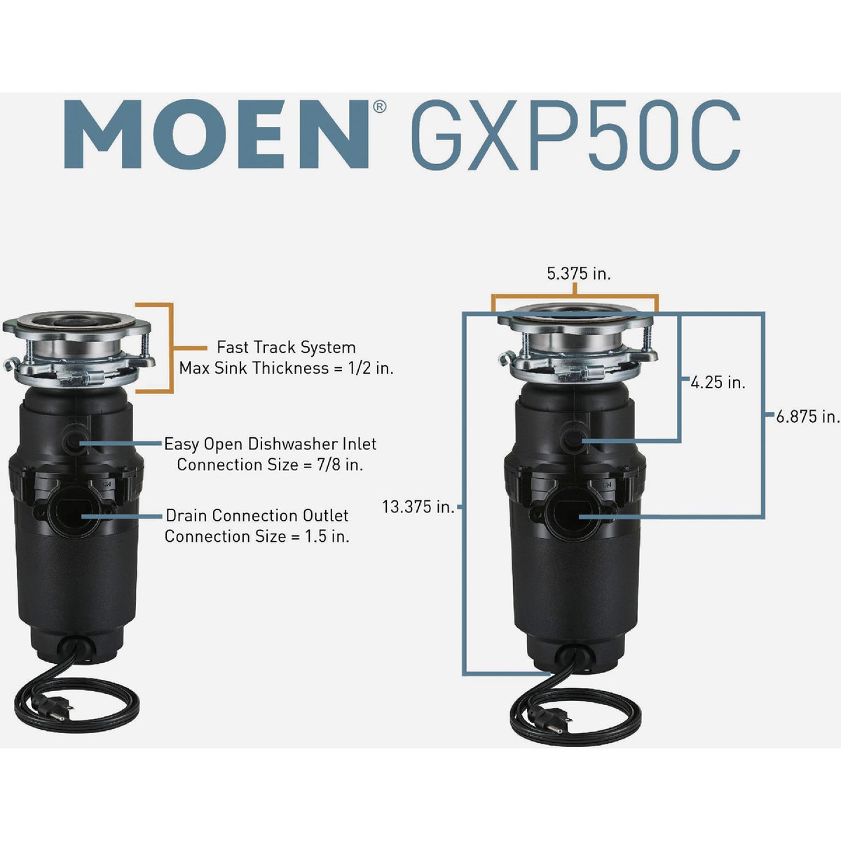 Moen Prep Series 1/2 HP Garbage Disposer Image 2