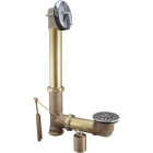 Keeney Rough Brass Trip Lever Bath Drain with Polished Chrome Trim Image 1
