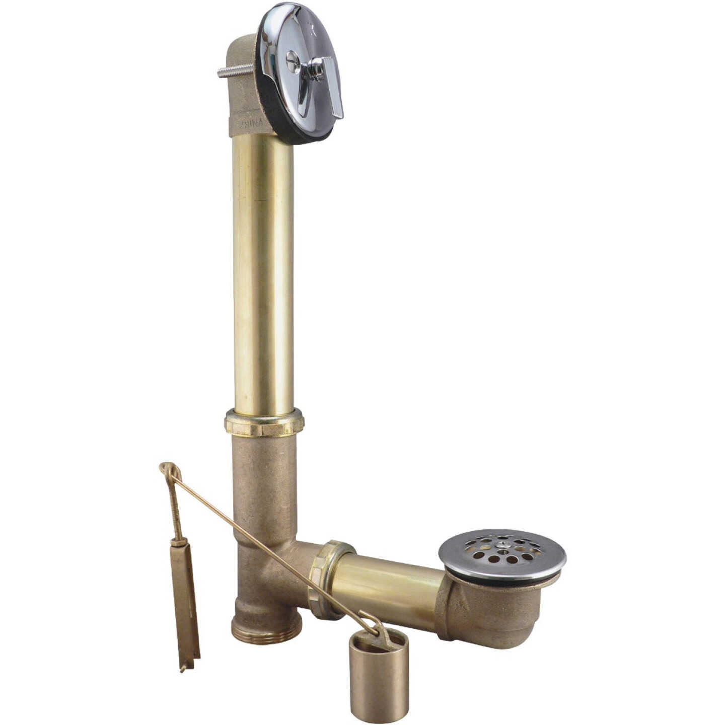 Keeney Rough Brass Trip Lever Bath Drain with Polished Chrome Trim Image 1