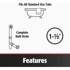 Keeney Foot Lok Stop Plastic Bath Drain with Polished Chrome Trim Image 3