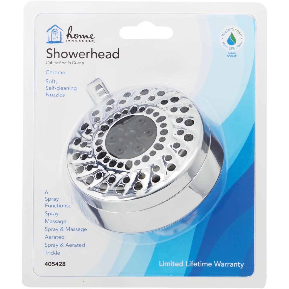 Home Impressions 6-Spray 1.8 GPM Fixed Shower Head, Chrome Image 2