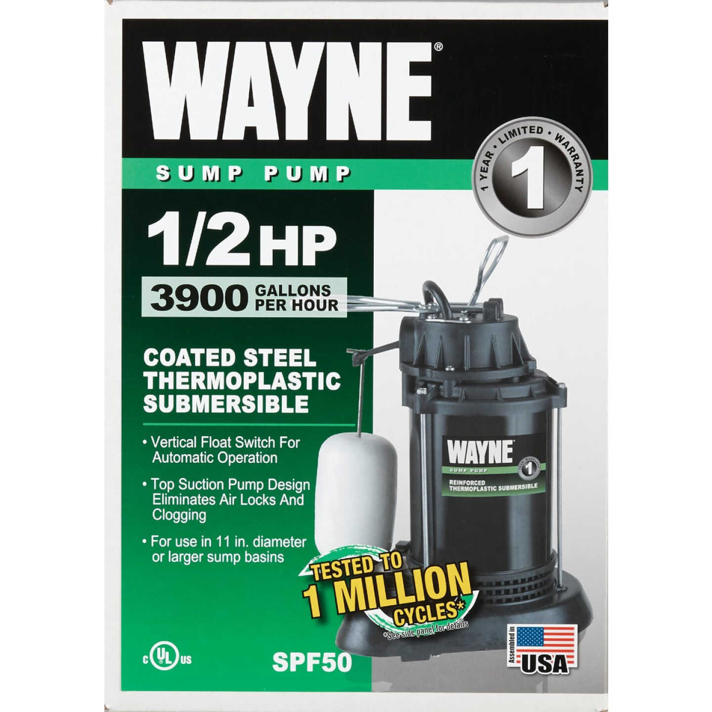 Wayne SPF Series 1/2 HP 115V Submersible Sump Pump Image 2