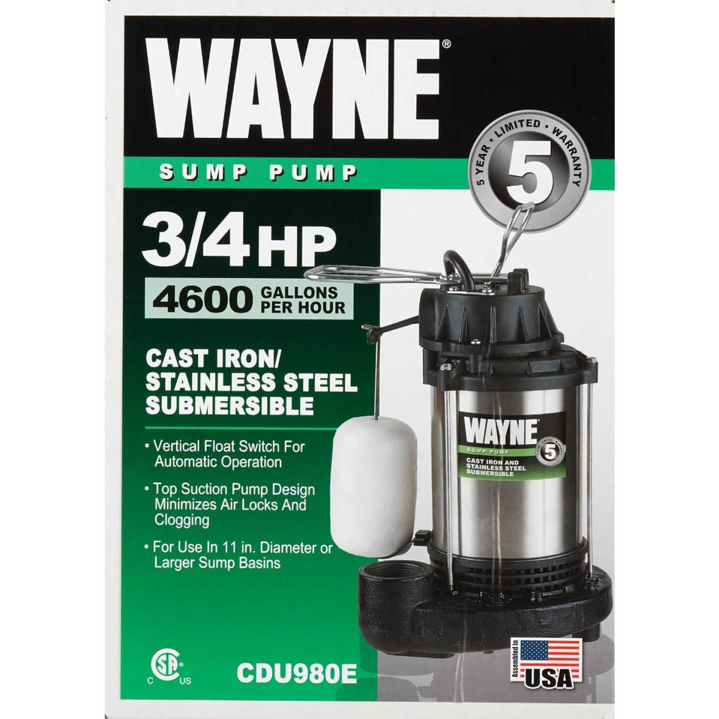 Wayne 3/4 HP 115V Submersible Sump Pump Image 2