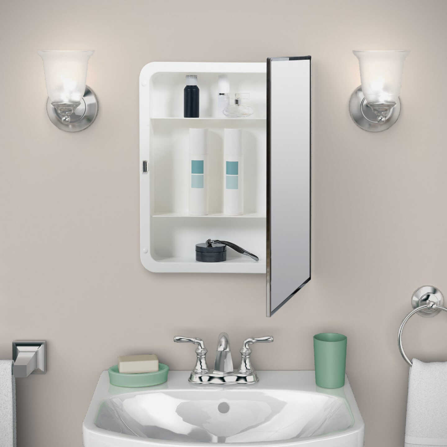 Zenith Stainless Steel 16.13 in W x 20.13 in H x 3.25 in D Single Mirror Surface/Recess Mount Medicine Cabinet Image 2