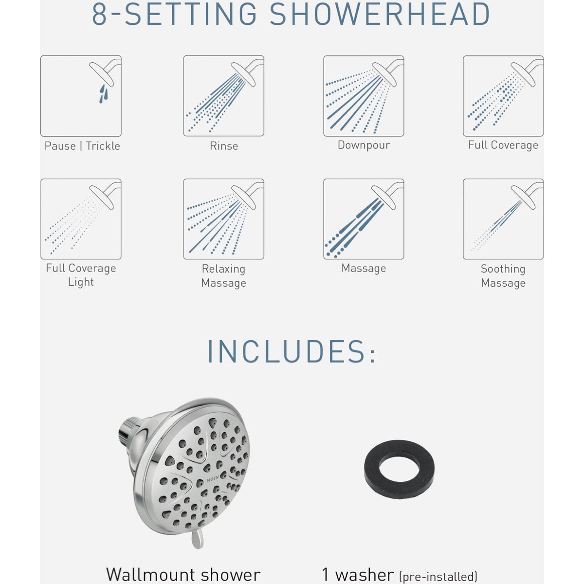 Moen Attune 8-Spray Pattern 4 In. Wall Mount Fixed Shower Head, Chrome Image 2