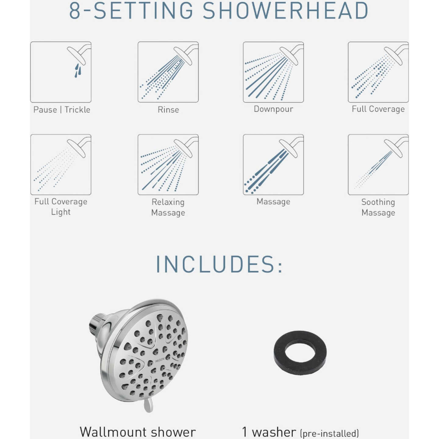 Moen Attune 8-Spray Pattern 4 In. Wall Mount Fixed Shower Head, Chrome Image 2