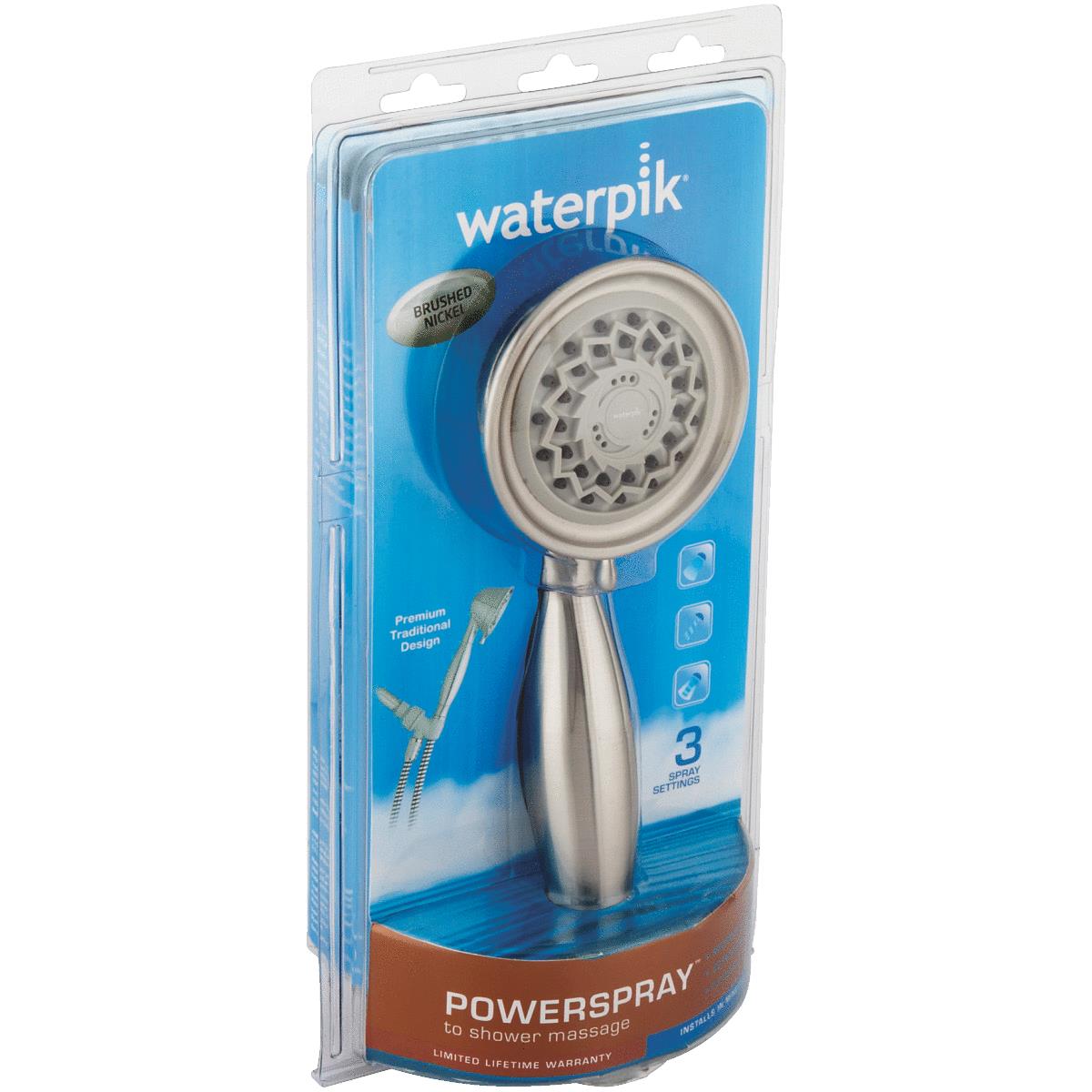 Waterpik PowerSpray 3-Spray 2.5 GPM Brushed Nickel Hand-Held Shower