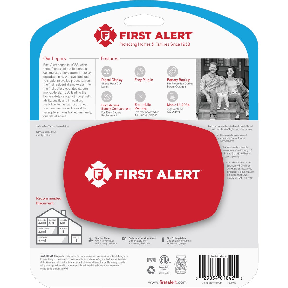 First Alert CO615 Plug-In Electrochemical Carbon Monoxide Alarm with Battery Backup and Digital Display Image 3