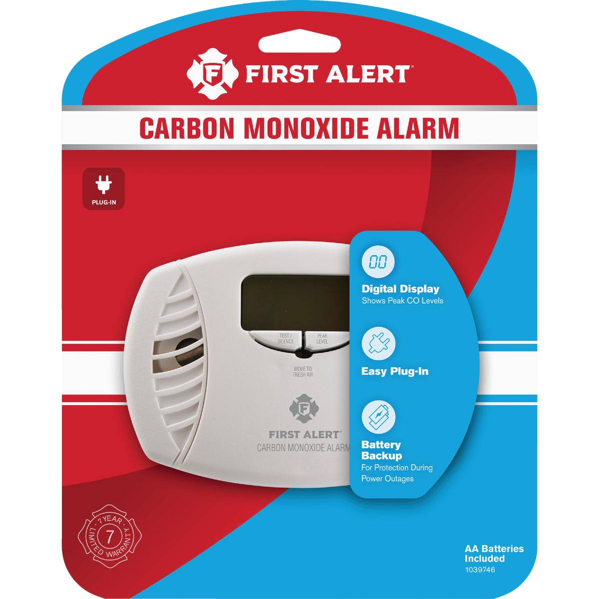 First Alert CO615 Plug-In Electrochemical Carbon Monoxide Alarm with Battery Backup and Digital Display