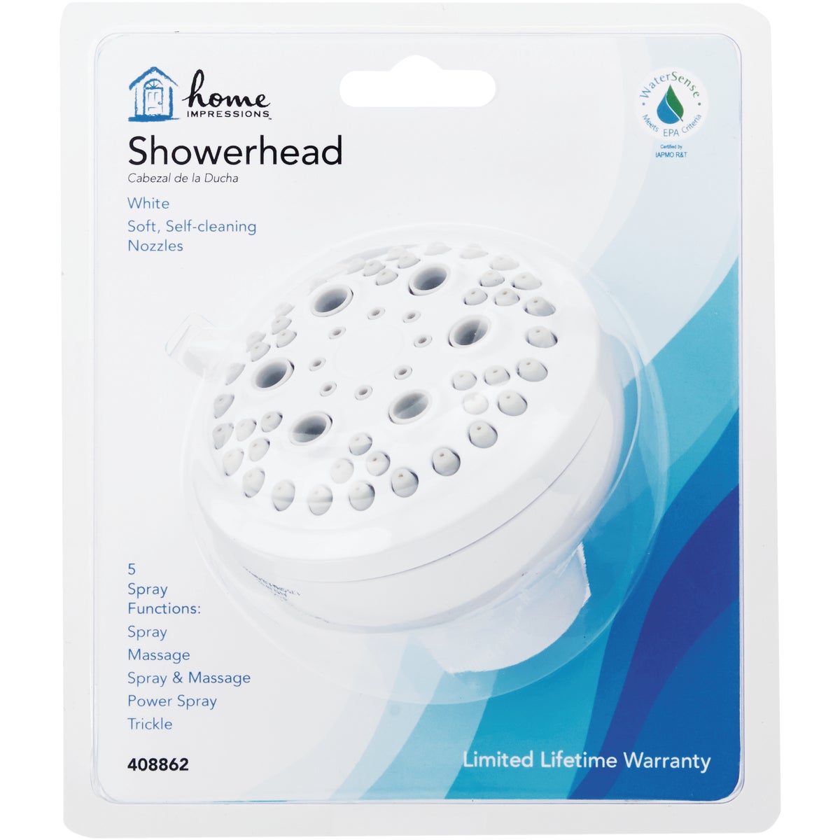 Home Impressions 5-Spray 1.8 GPM Fixed Shower Head, White Image 2