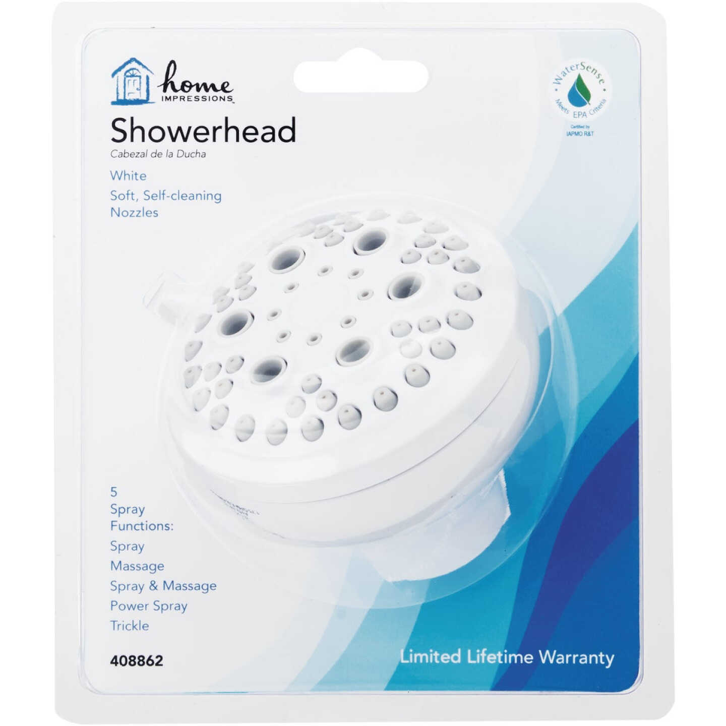 Home Impressions 5-Spray 1.8 GPM Fixed Shower Head, White Image 2