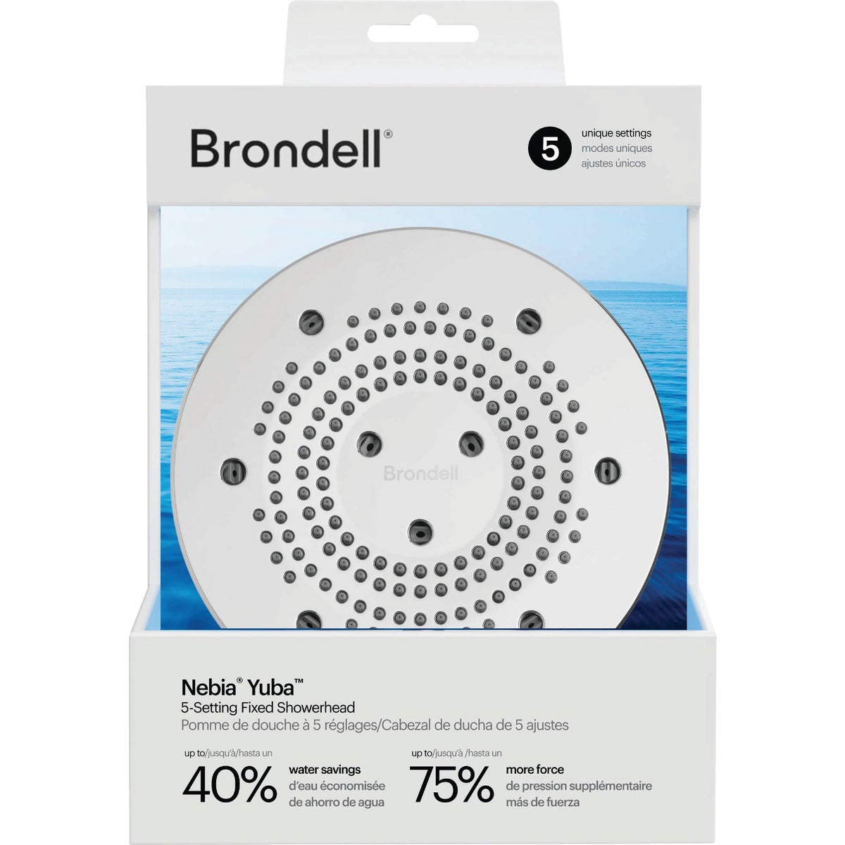 Brondell Nebia Yuba 5-Setting Fixed Showerhead, Chrome Image 2