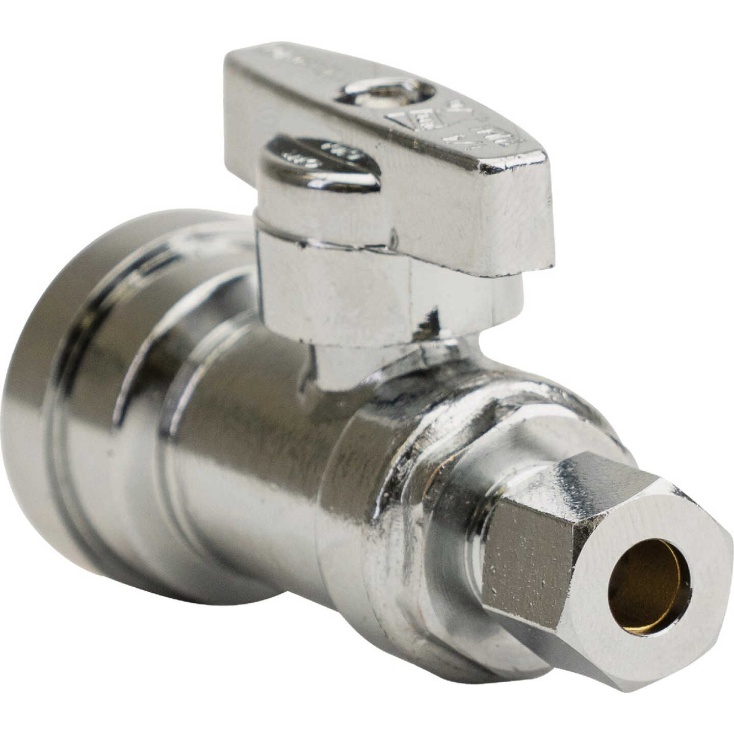QuickFitting 1/2 In. Push-to-Connect x 1/4 In. O.D. Compression Chrome Plated Brass Quarter-Turn Straight Stop Valve Image 1