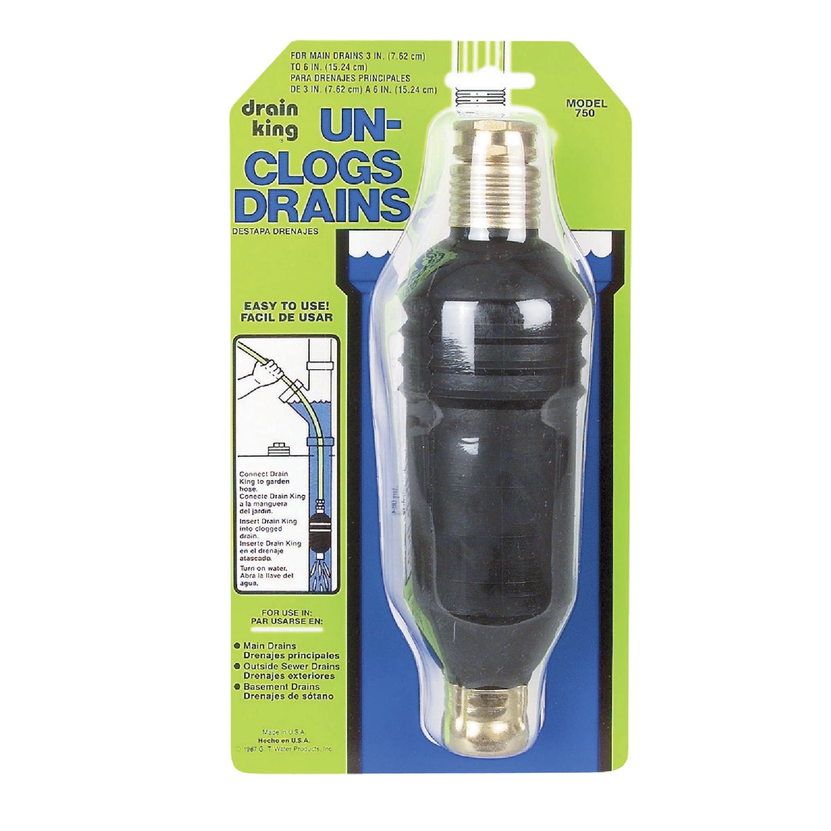 G. T. Water Drain King 3" to 6" Water-Pressure Drain Opener Image 2