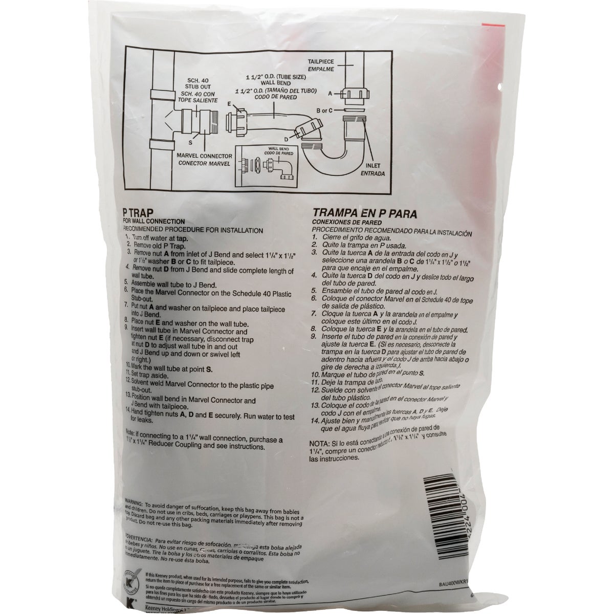 Keeney 1-1/2 In. to 1-1/4 In. White Plastic P-Trap with Reducer Washer Image 5