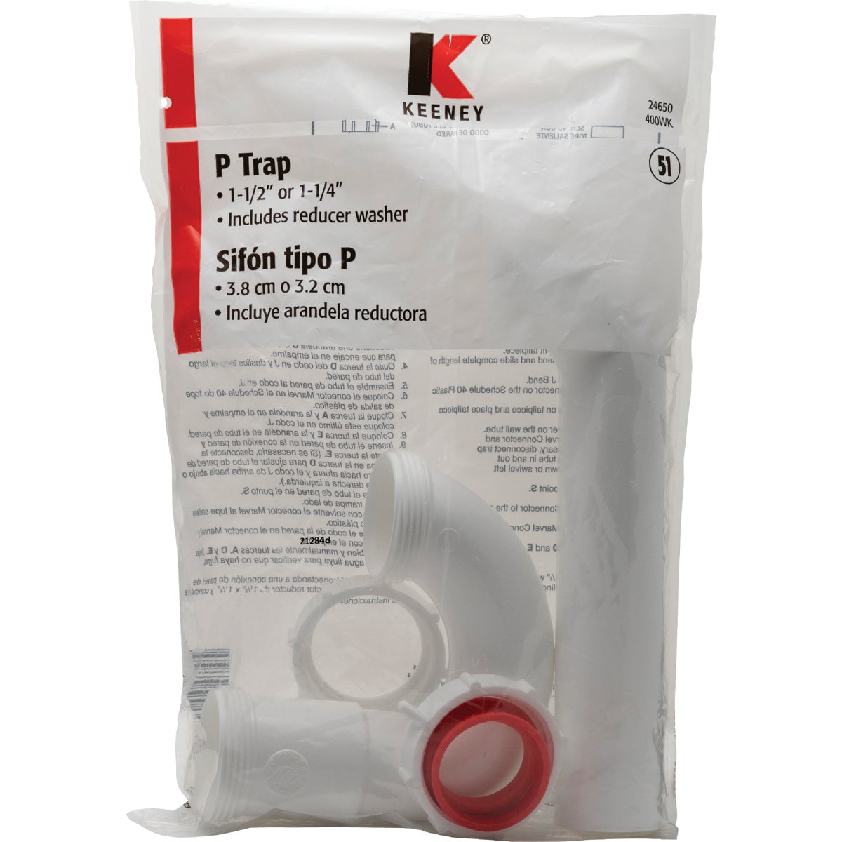 Keeney 1-1/2 In. to 1-1/4 In. White Plastic P-Trap with Reducer Washer Image 3