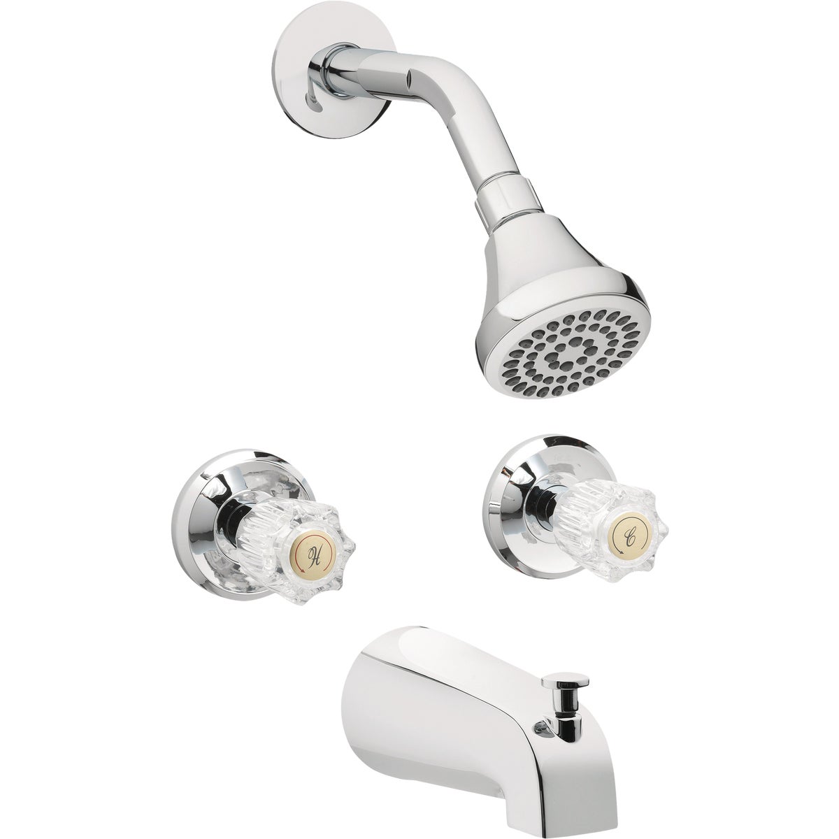 Homepointe Tub & Shower Faucet + Showerhead, 2 Acrylic Handles, Chrome Image 1
