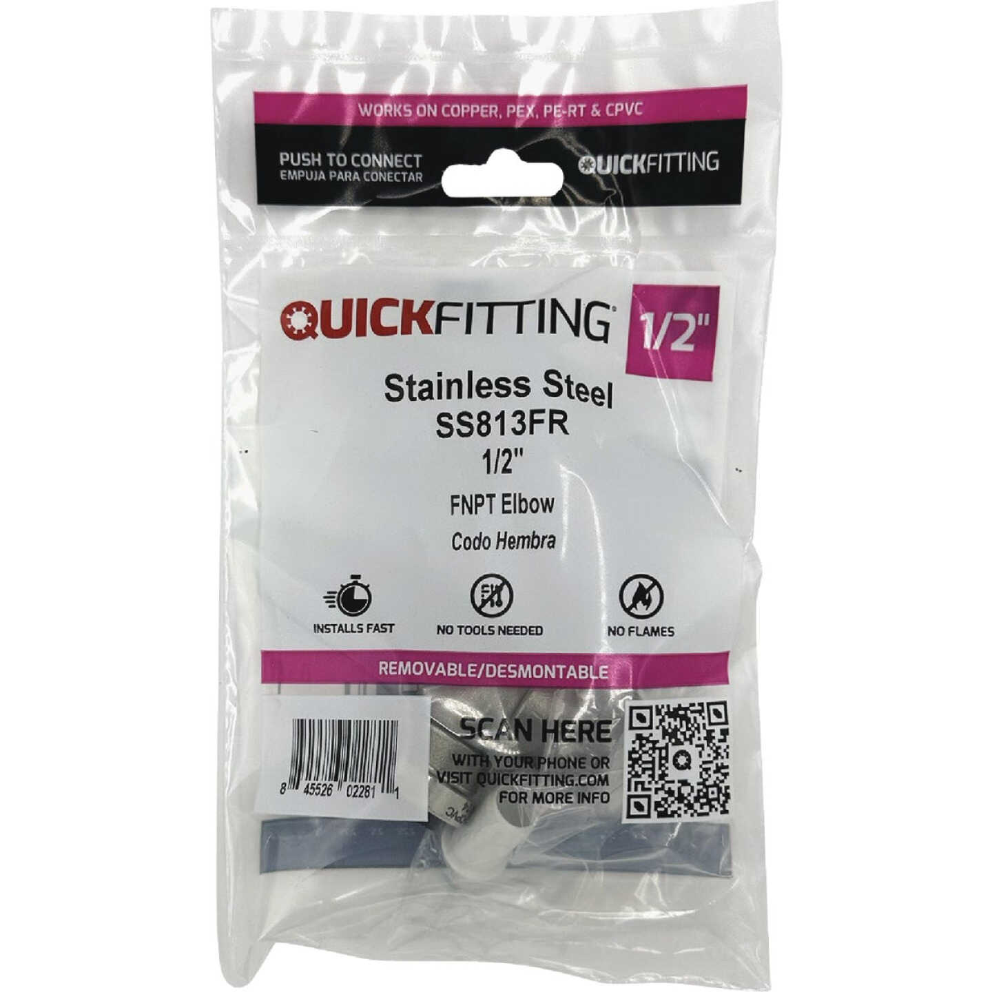 QuickFitting 1/2 In. Push-to-Connect x 1/2 In. FNPT Stainless Steel 90-Degree Elbow Image 3