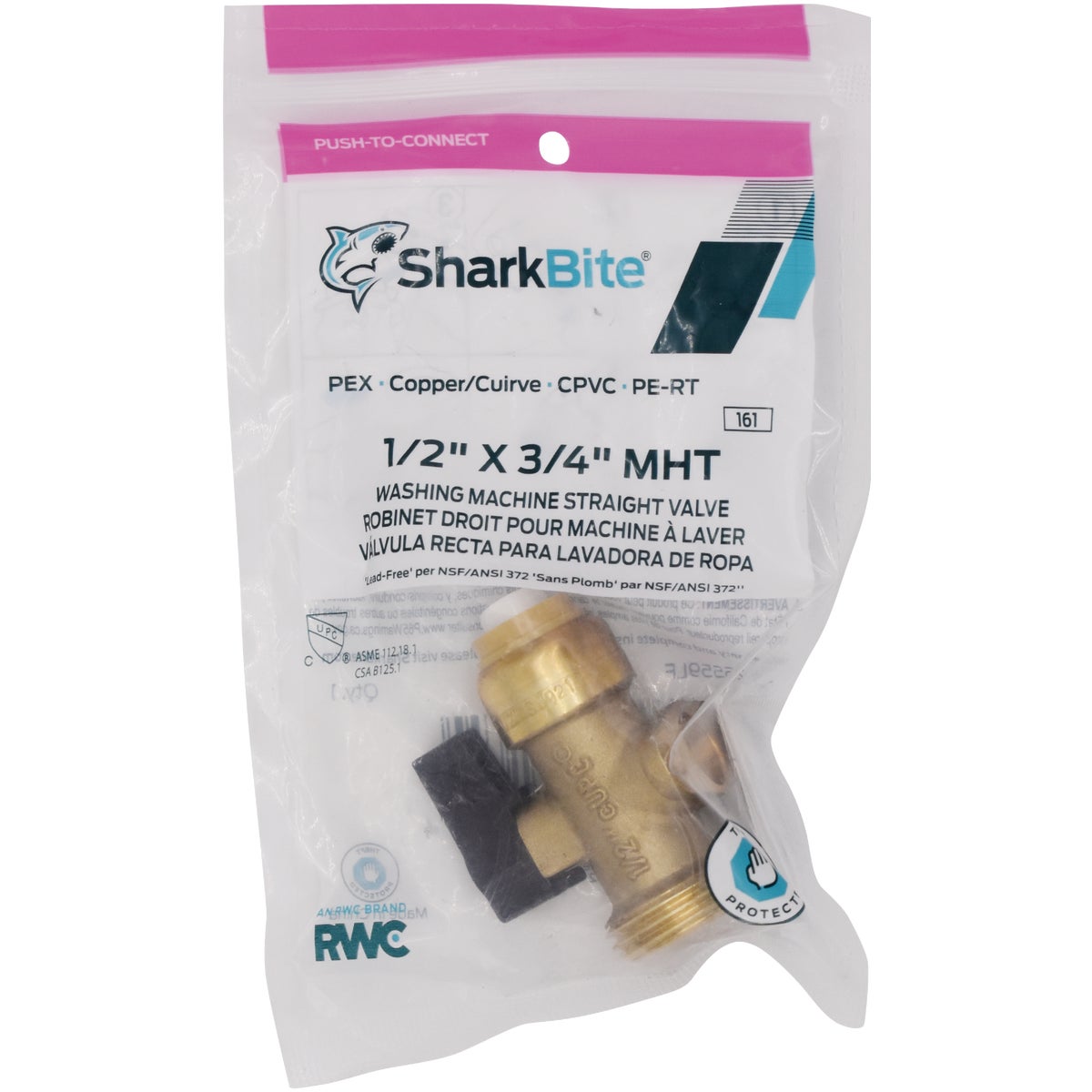 SharkBite 1/2 in. x 3/4 in. MHT Push-to-Connect Straight Washing Machine Valve Image 2