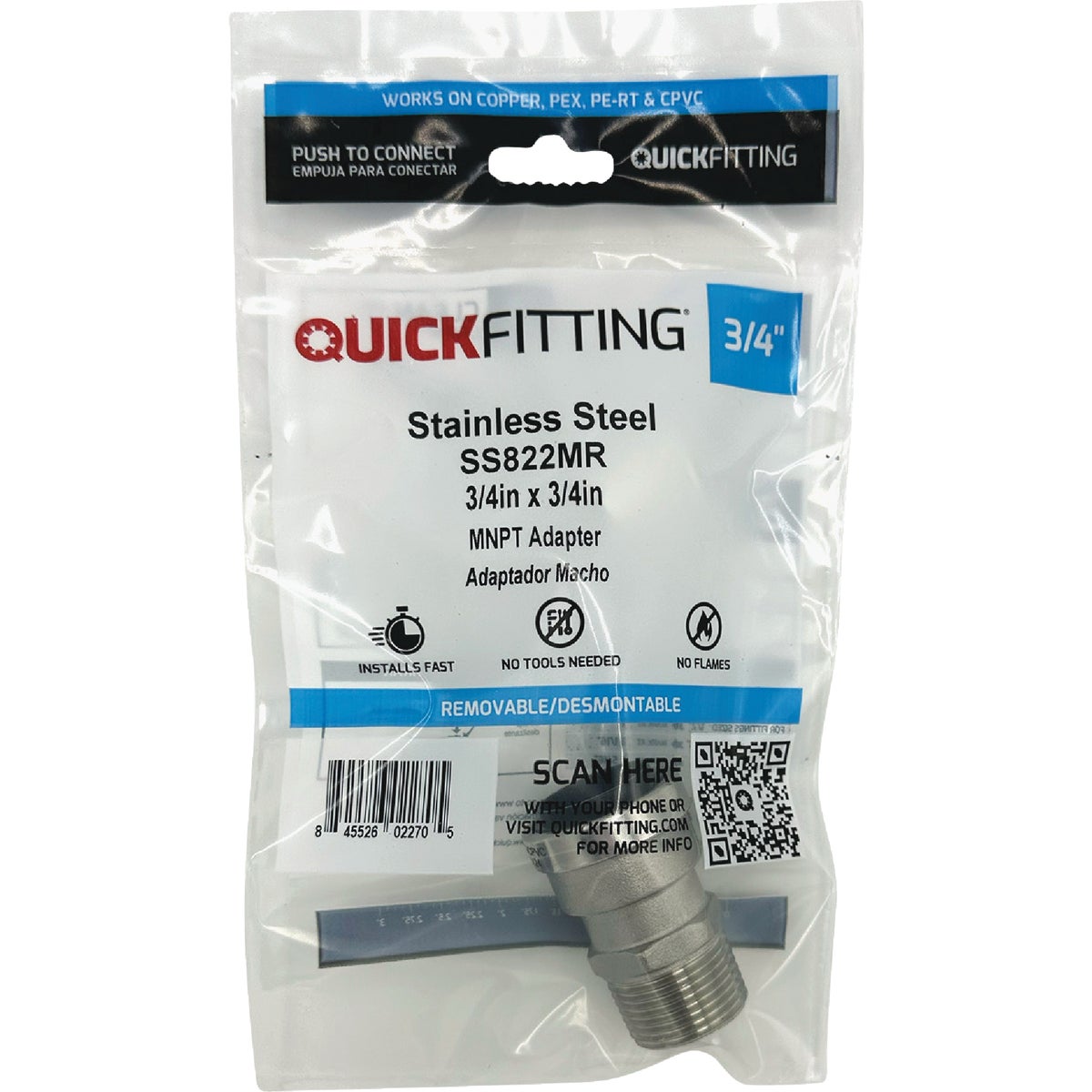 QuickFitting 3/4 In. Push-to-Connect x 3/4 In. MNPT Stainless Steel Straight Male Adapter Image 3