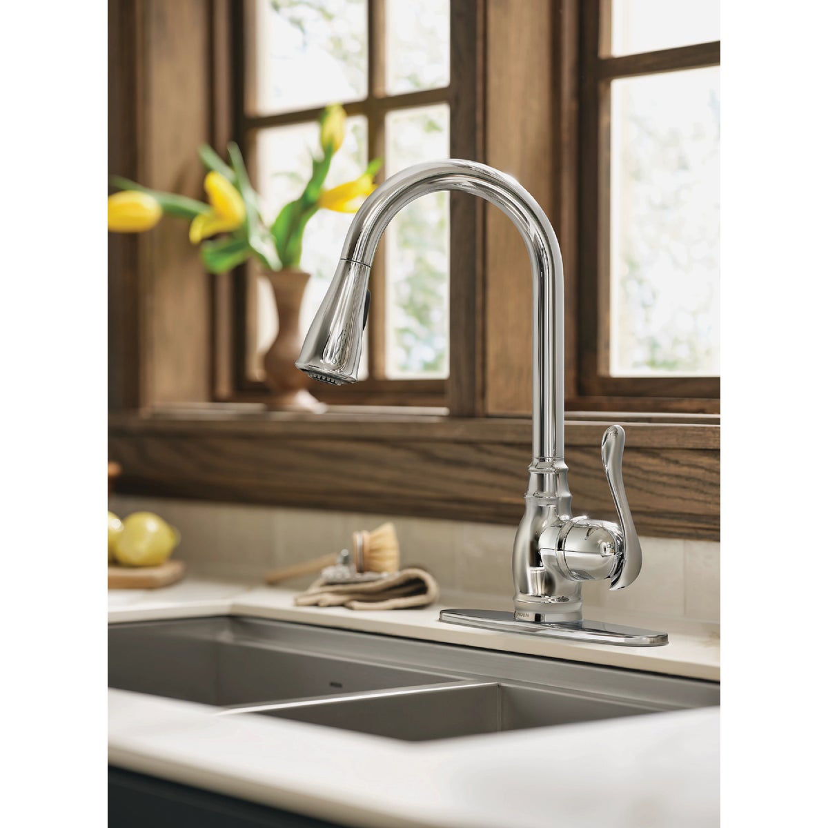 Moen Anabelle 1-Handle Lever Pull-Down Kitchen Faucet with Soap Dispenser, Chrome Image 3