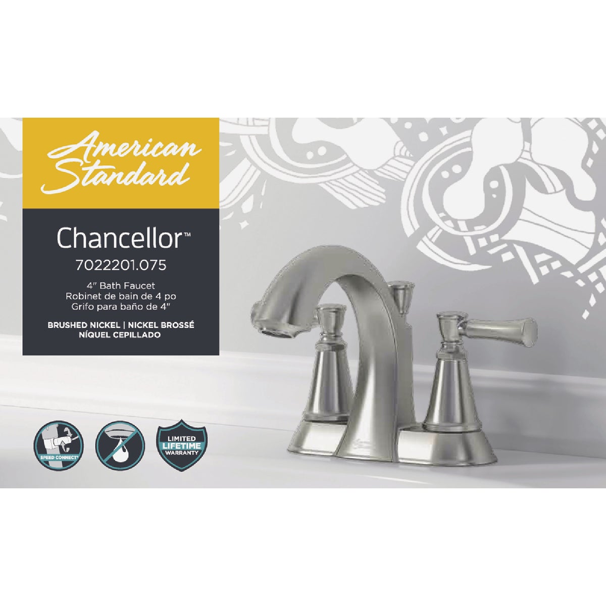 American Standard Chancellor 2-Handle Lever 4 In. Centerset Bathroom Faucet with Pop-Up, Brushed Nickel Image 4