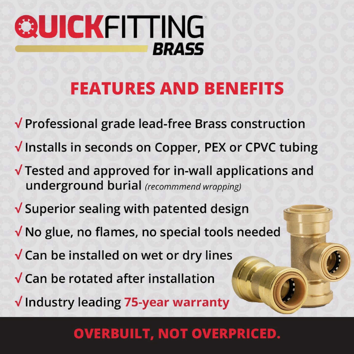 QuickFitting 1/2 In. x 1/2 In. x 1/2 In. Push-to-Connect Brass Tee Image 3