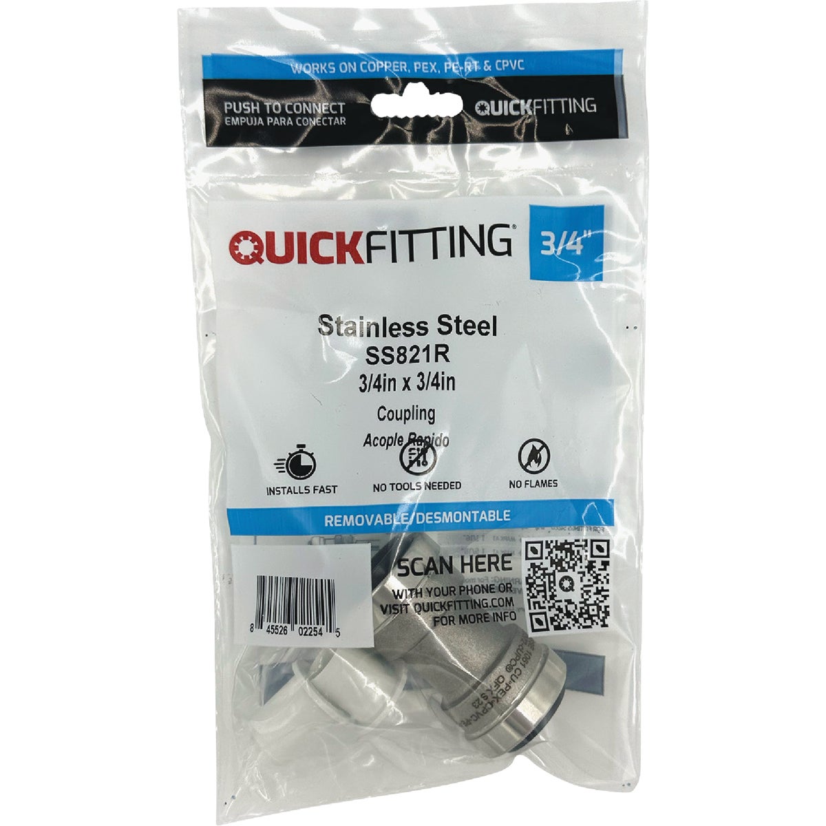 QuickFitting 3/4 In. Push-to-Connect Stainless Steel Straight Coupling Image 3