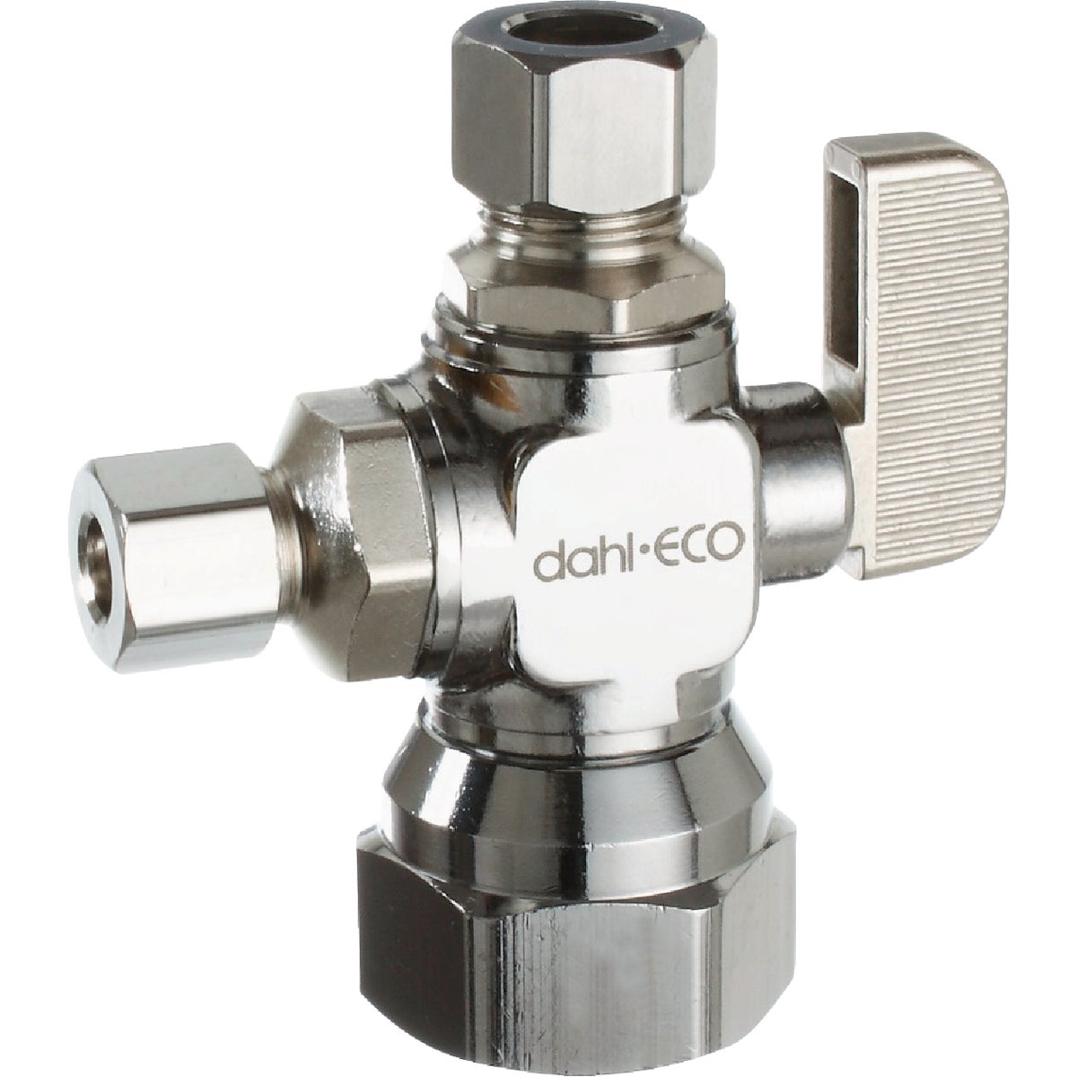 dahl 1/2 In. FIP x 3/8 In. OD Comp x 1/4 In. OD Comp Straight Plated Dual Outlet Supply Stop