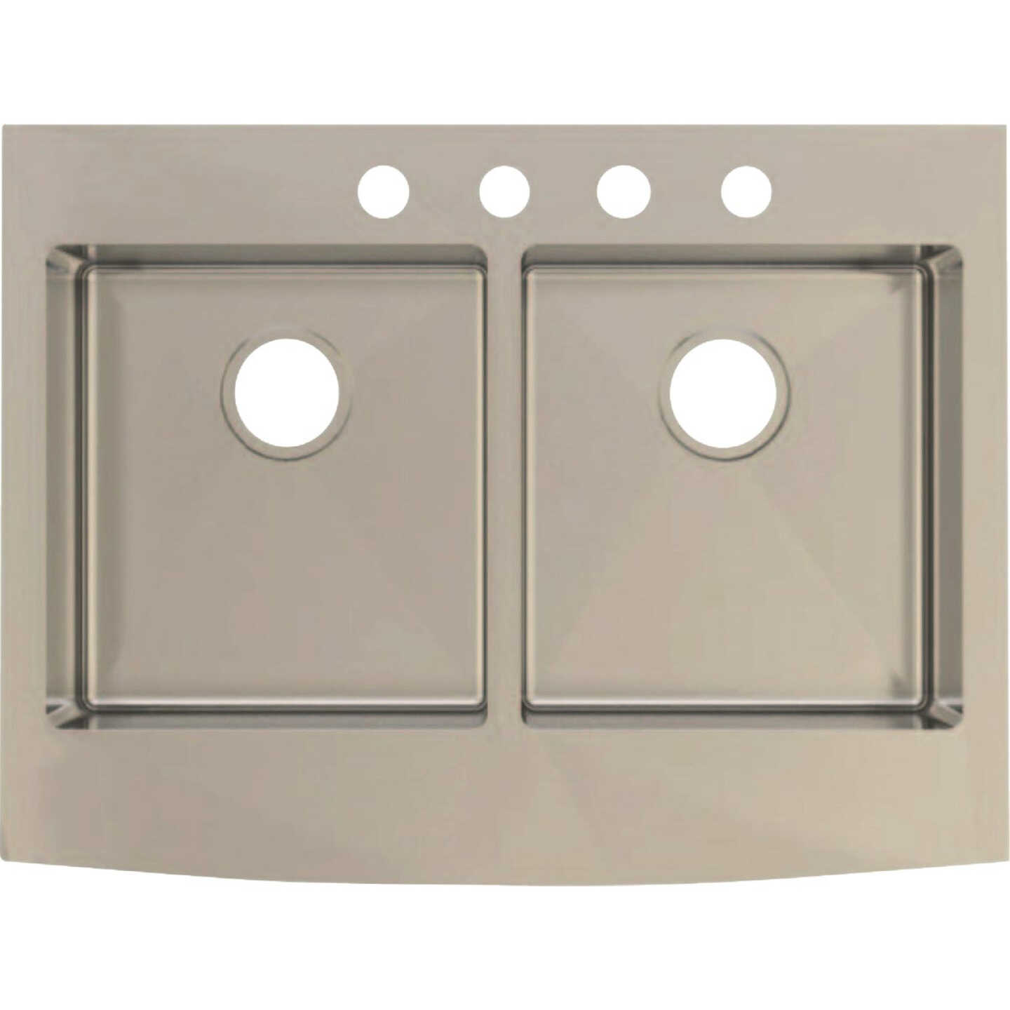 Compass Manufacturing Double Bowl 33 In. x 25 In x 8 In. Stainless Steel Curved Front Apron Farm Sink Image 1