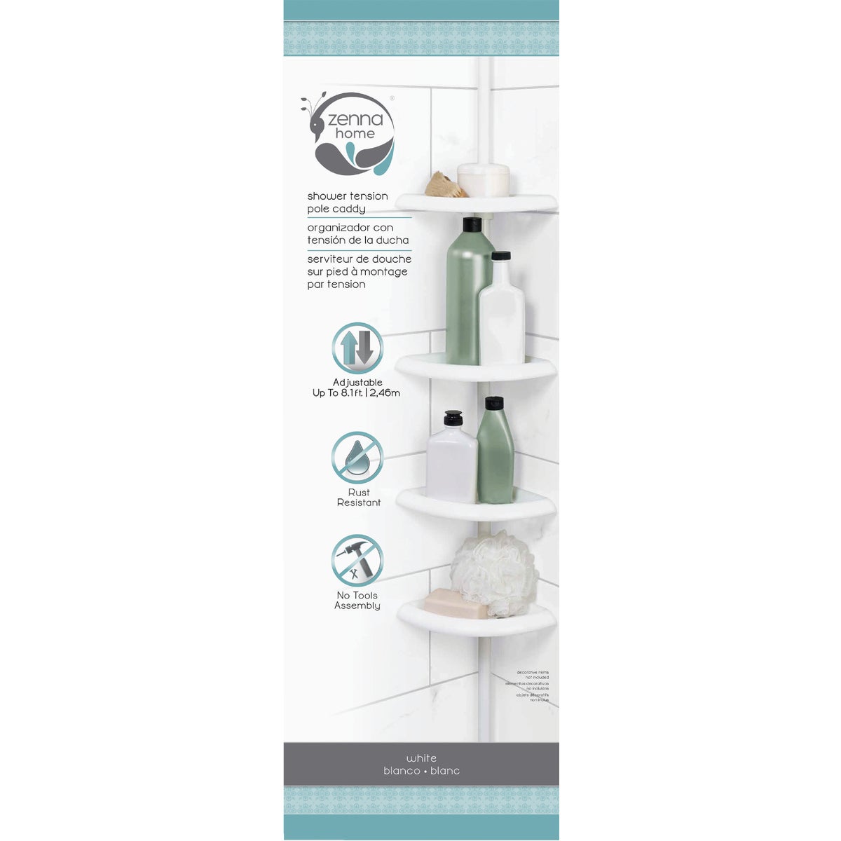 Zenith Zenna Home Plastic 12 In. x 97 In. Shower Caddy Image 5