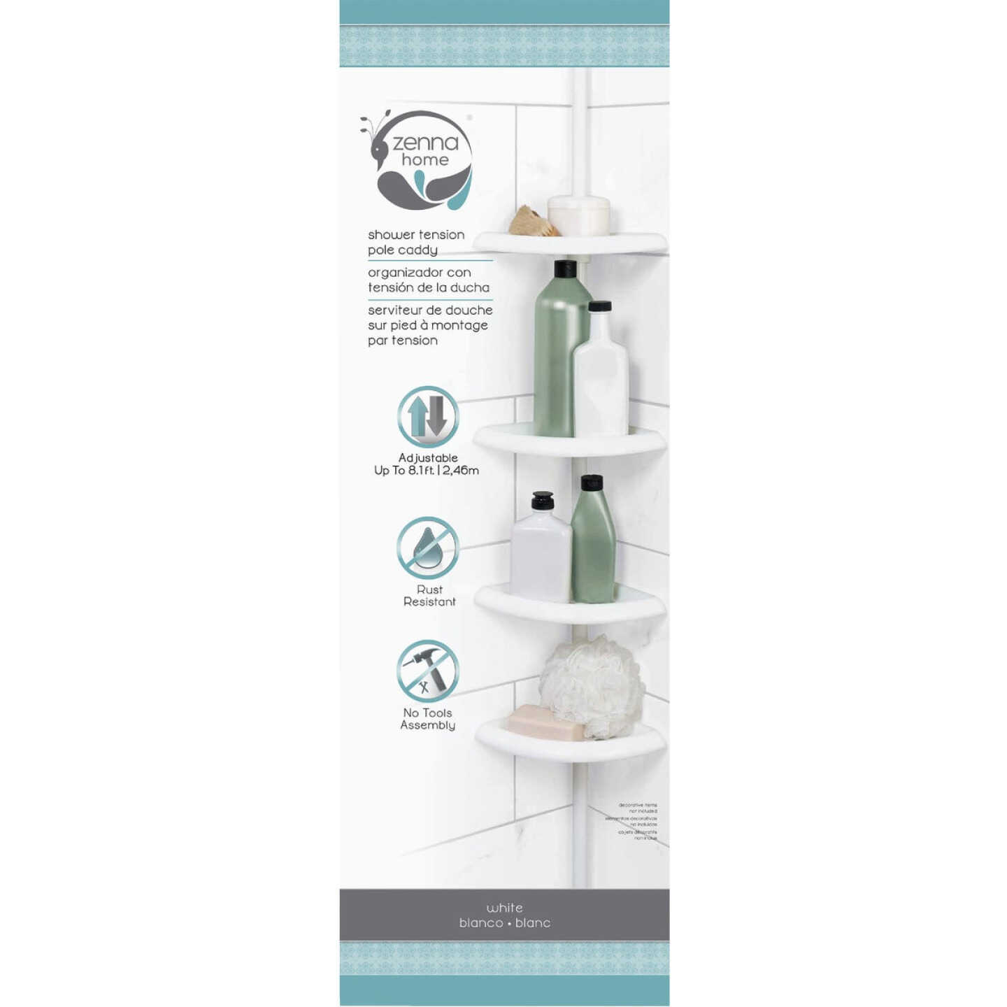 Zenith Zenna Home Plastic 12 In. x 97 In. Shower Caddy Image 5