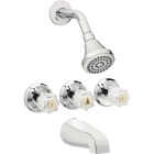 Homepointe Tub & Shower Faucet + Showerhead, 3 Acrylic Handles, Chrome Image 1