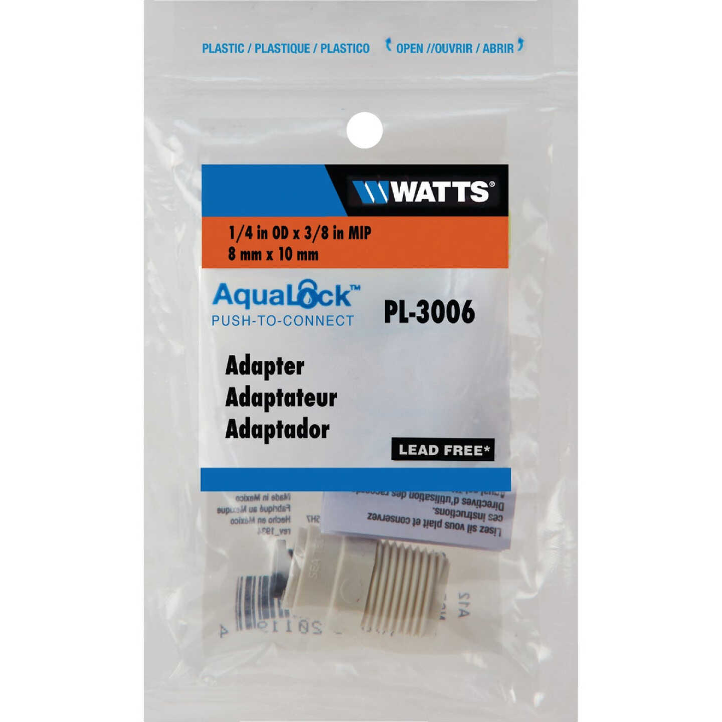 Watts Aqualock 1/4 In. OD x 3/8 In. MPT Push-to-Connect Plastic Adapter Image 1
