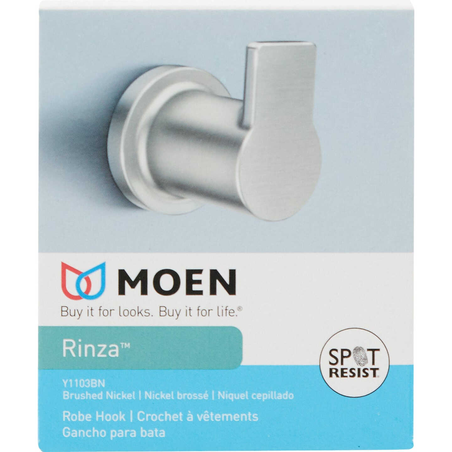 Moen Rinza Single Robe Hook, Spot Resist Brushed Nickel Image 3