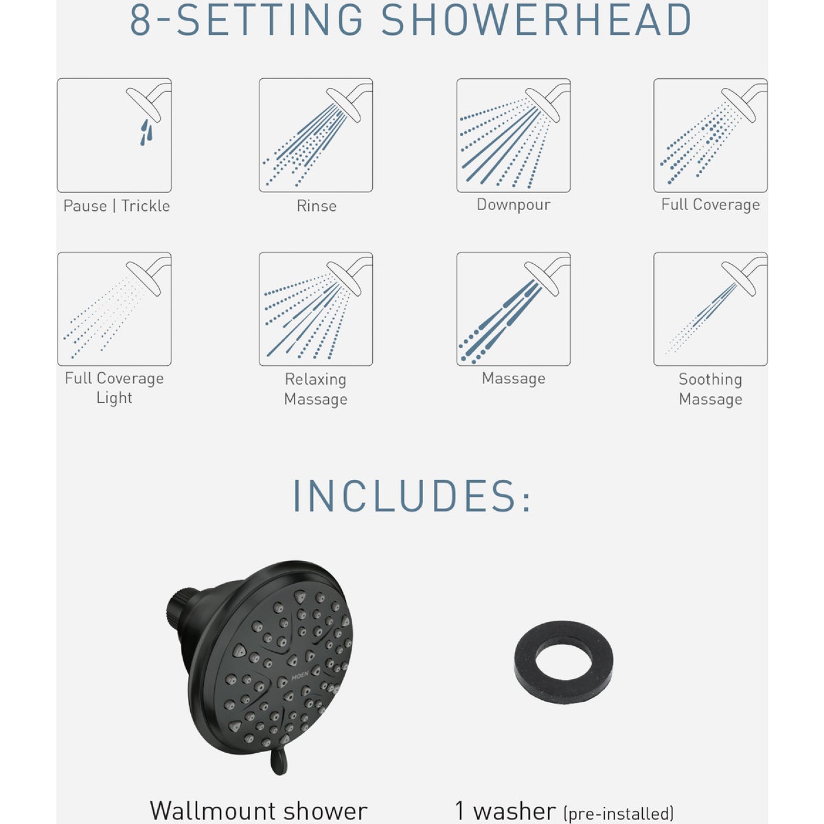 Moen Attune 8-Spray Pattern 4 In. Wall Mount Fixed Shower Head, Matte Black Image 2