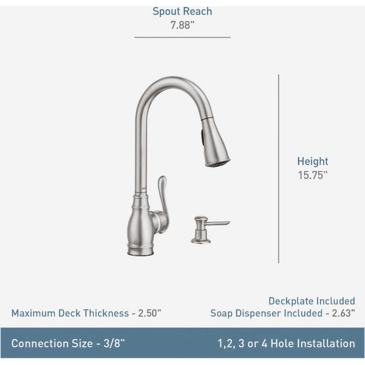 Moen Anabelle 1-Handle Lever Pull-Down Kitchen Faucet with Soap Dispenser, Mediterranean Bronze Image 2