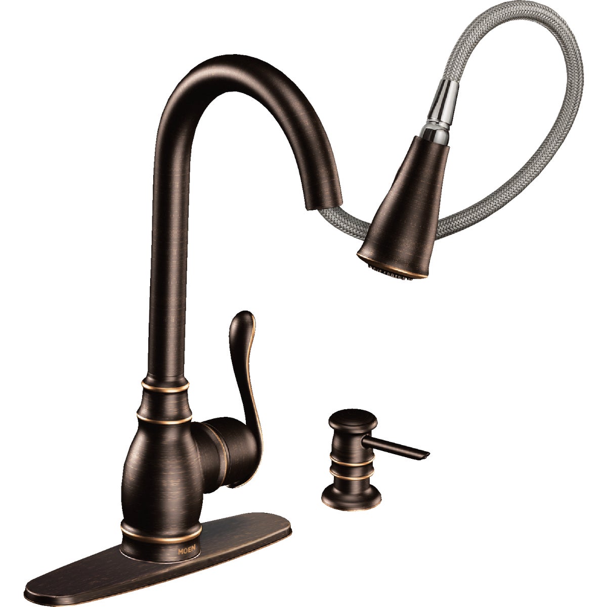 Moen Anabelle 1-Handle Lever Pull-Down Kitchen Faucet with Soap Dispenser, Mediterranean Bronze Image 3