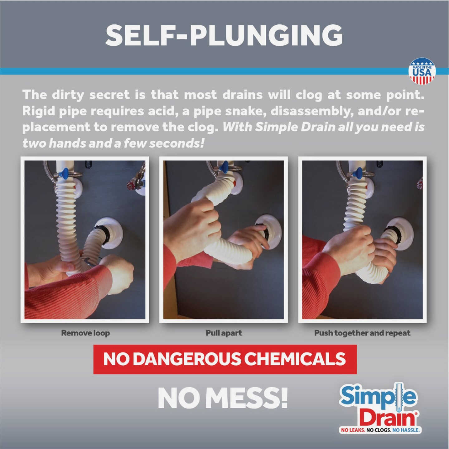 Simple Drain Self-Plunging Sink Drain Universal Trap Repair Kit Image 5