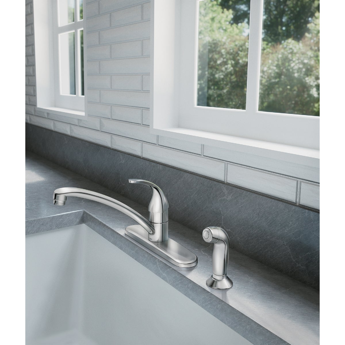 Moen Adler 1-Handle Lever Kitchen Faucet with Side Spray, Chrome Image 2