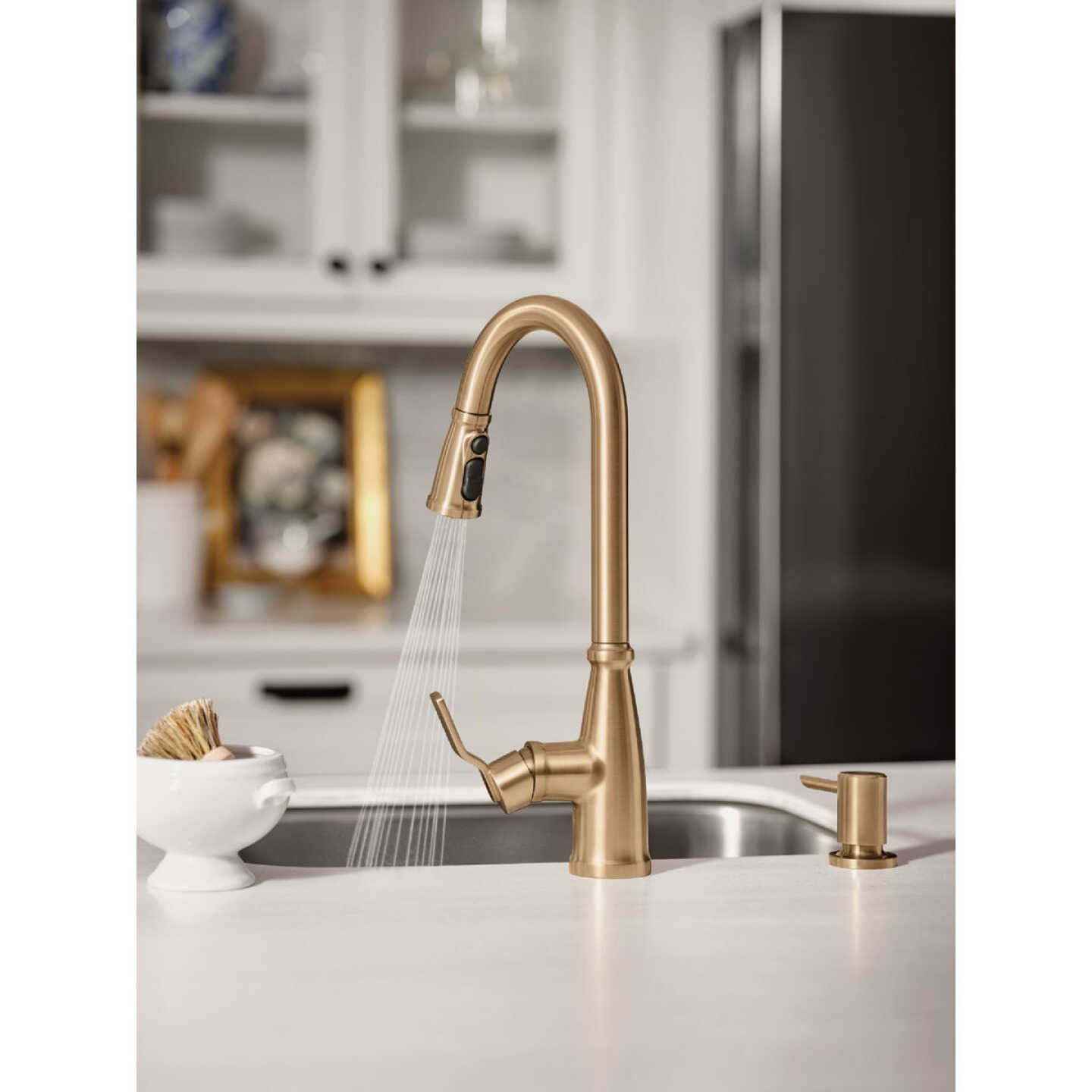 Moen Nolia 1-Handle Pull-Down High Arc Kitchen Faucet, Bronzed Gold Image 2