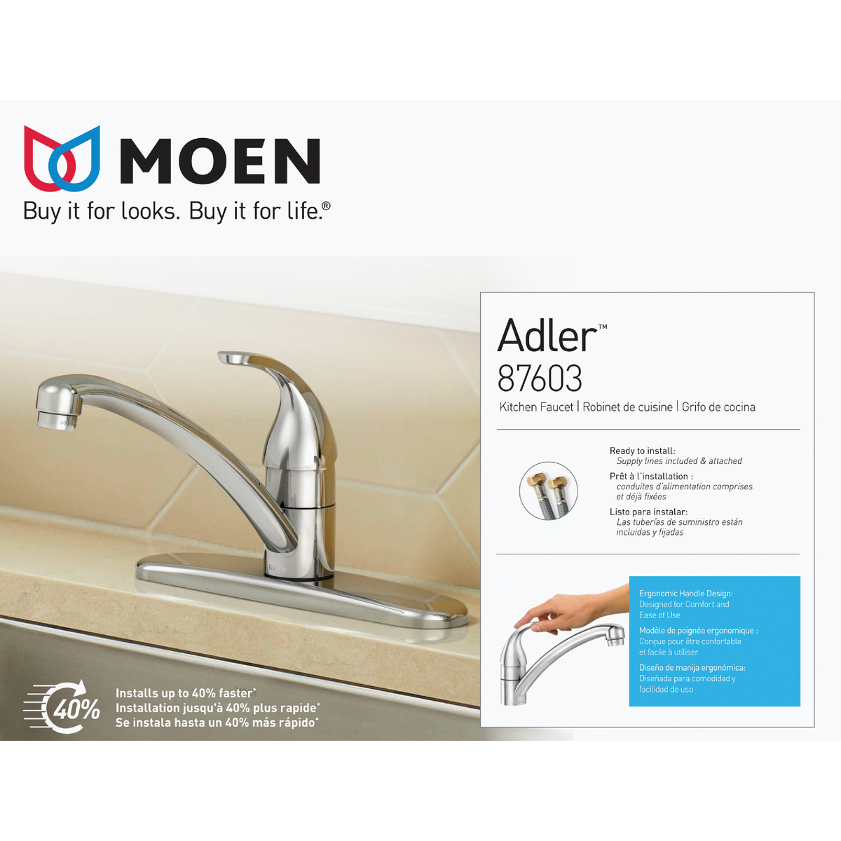 Moen Adler 1-Handle Lever Centerset Kitchen Faucet, Chrome Image 3