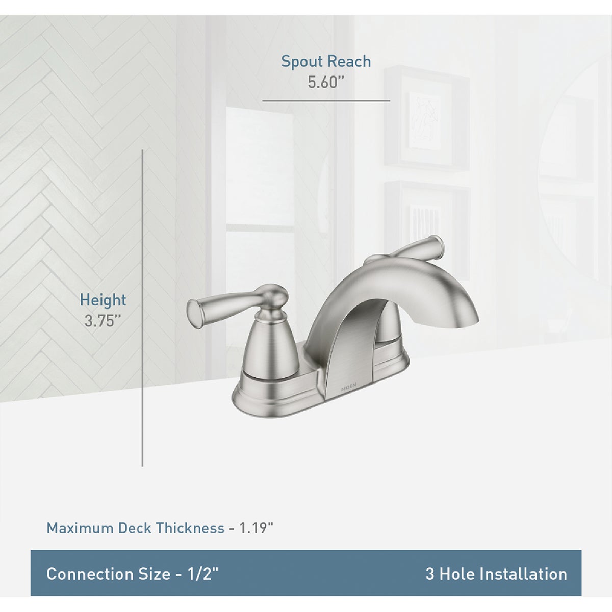 Moen Banbury 2-Handle Lever Centerset Bathroom Faucet with Pop-Up, Spot Resist Brushed Nickel Image 2