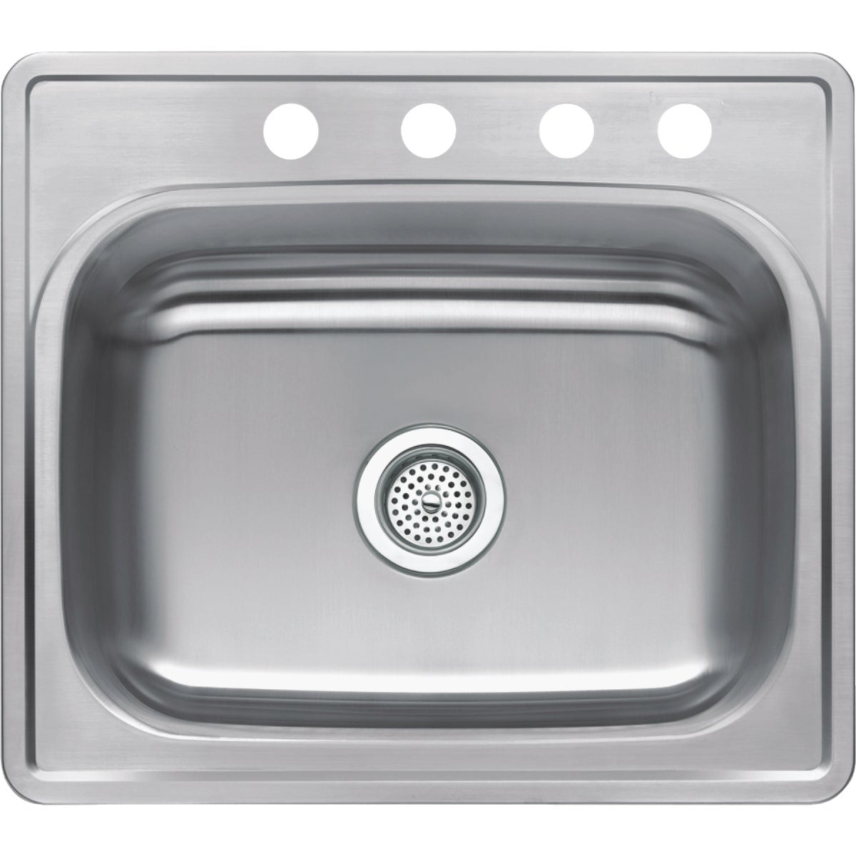Compass Manufacturing Single Bowl 25 In. x 22 In. x 6 In. Stainless Steel 4-Hole 23 Ga. Top Mount Kitchen Sink